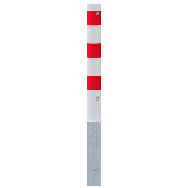 Barrier posts | Steel tube  108 x 2,9 mm | removable, with triangular locking mechanism | hot-dip galvanized and white coatedwith three red reflecting stripes | without eyelet
